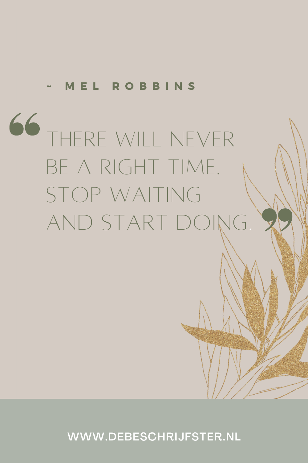 There will never be a right time. Stop waiting and start doing. Mel Robbins