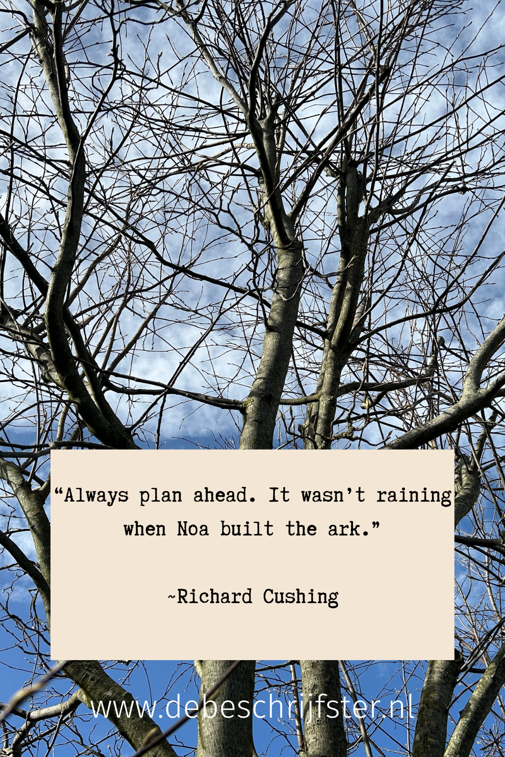 ‘Always plan ahead. It wasn’t raining when Noa built the ark.’ Richard Cushing
